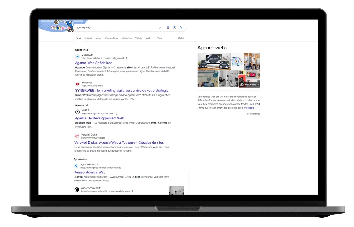 Exemple visuel du fonctionnement des SERPs Google après modifications des Top Ads by SYNERWEB