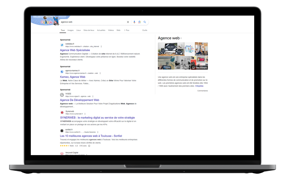 Exemple visuel du fonctionnement des SERPs Google avant modifications des Top Ads by SYNERWEB